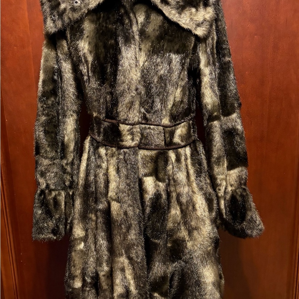 Laundry by Shelli Segal Faux Fur Flare Brown Coat